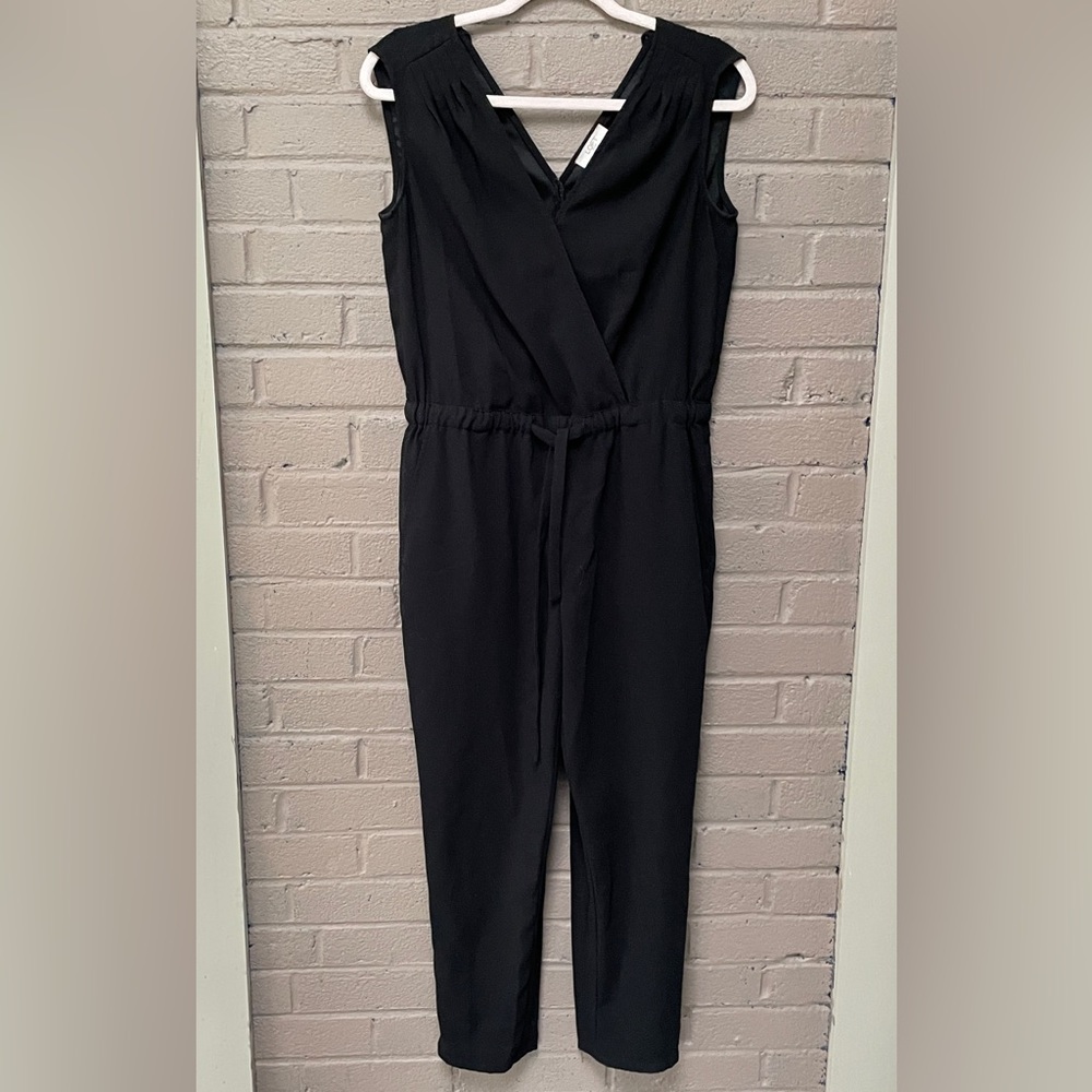 LOFT Black Sleeveless Wrap Jumpsuit